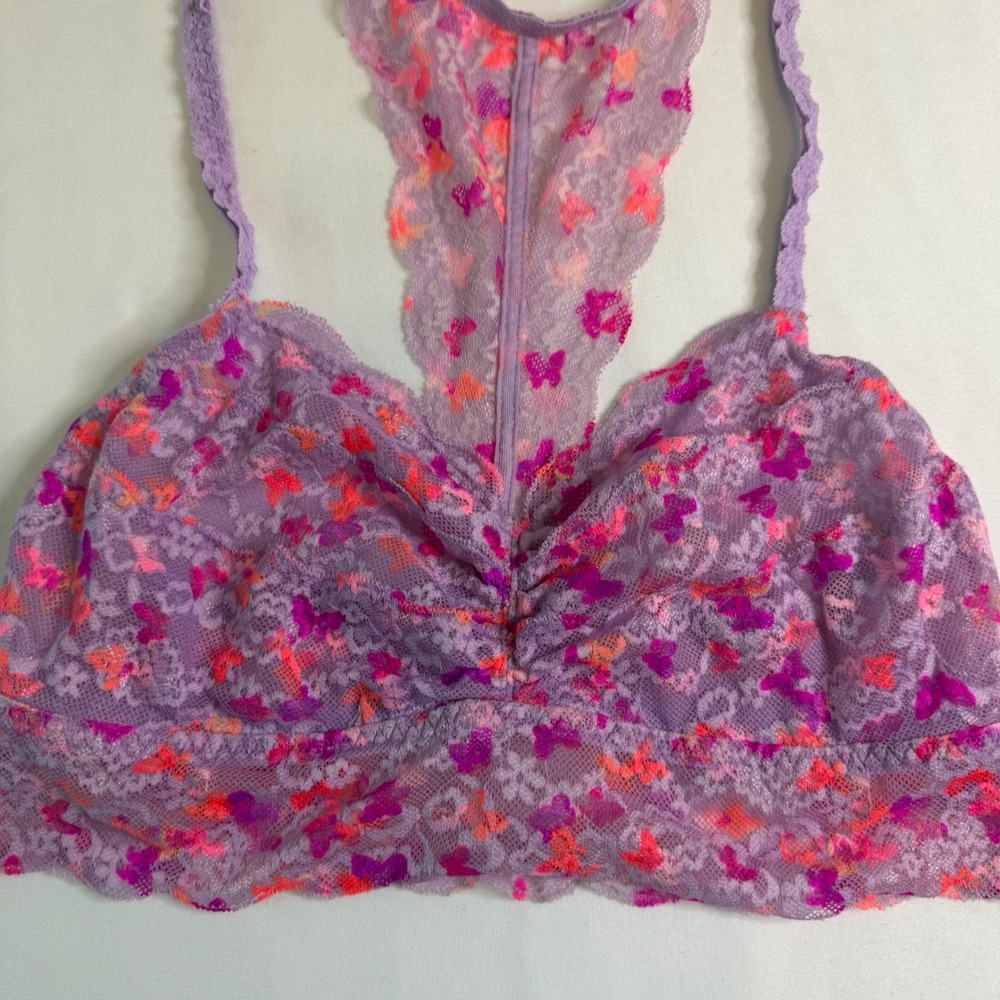 Victorias Secret PINK Purple Butterfly Lace Racerback Bralette Medium - Picture 2 of 6